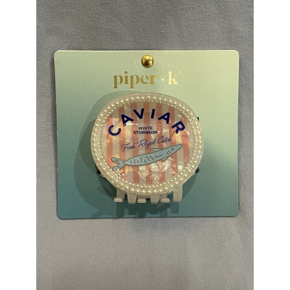 NEW Piper K - Faux Pearl Acrylic Hair Claw Clip Round White Sturgeon Caviar Tin